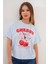 Kadın Mavi Oversize Cherry Awesome Summer Baskılı Tişört 1