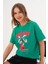 Kadın Yeşil Oversize Cherry Awesome Summer Baskılı Tişört 4