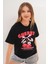 Kadın Siyah Oversize Cherry Awesome Summer Baskılı Tişört 4