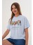 Kadın Mavi Exclusive Only What I Want Kuş Baskılı Oversize Tişört 4