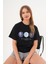 Siyah Kadın Oversize Çiçek Everything Is Possible Baskılı Tişört 3