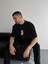 Baskılı Oversize Bisiklet Yaka T-Shirt - Siyah 2