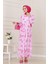 Yarım Düğmeli Lotus Elbise-Pembe 2