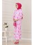 Yarım Düğmeli Lotus Elbise-Pembe 3