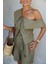 Haki Tek Omuz Kargo Cep Detay Şort Bluz Takım 3