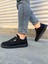 JY0118 Rex Bağcıklı Keten Kumaş Erkek Günlük Sneaker Ayakkabı Kst - Siyah 3