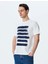Bisiklet Yaka Çizgi Baskılı Pamuklu Kısa Kollu Slim Fit Tişört 1