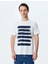 Bisiklet Yaka Çizgi Baskılı Pamuklu Kısa Kollu Slim Fit Tişört 3