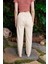 Beli Lastikli ve Bağcıklı Cepli Mom Fit Kadın Keten Pantolon Taş 3