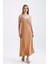 Taş Detaylı Uzun Askılı Elbise | ELB34521 Bej 6