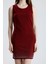 Yarım Astarlı Arkası Fermuarlı Taşlı Kolsuz Scuba Krep Abiye Elbise | ELB35793 Bordo 4