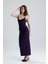Yırtmaçlı Askılı Likralı Viskon Elbise | ELB35782 Mor 1