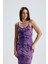 Yırtmaçlı Askılı Likralı Viskon Elbise | ELB35782 Mor Batik 4