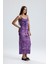 Yırtmaçlı Askılı Likralı Viskon Elbise | ELB35782 Mor Batik 6