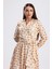 Beli Kemerli Düğmeli Fisto Elbise | ELB36210 Ekru Safran 4