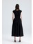 Alt Tricotton Üst Likralı Viskon Beli Lastikli Kolsuz Elbise | ELB36283 Siyah 5