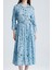 Pileli Beli Kemerli Çiçekli Viskon Elbise | ELB36219 Mavi Çiçekli 4