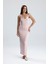 Yırtmaçlı Askılı Likralı Viskon Elbise | ELB35782 Pudra 7