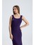 Kolsuz Kare Yaka Yırmaçlı Örme Viskon Elbise | ELB36253 Mor 4
