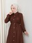 Kadın Büzgü Detaylı Kuşaklı Düğmeli Kahverengi Elbise 4