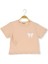 Fiyonklu Baskılı 36/1 Kompak Crop Kız Tshirt Bej 1