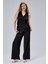 Siyah V Yaka Yandan Bağlama Detaylı Yelek-Pantolon Takım 1
