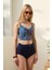Bikini Takımı Toparlayıcı Büzgülü Model Nilüfer Desen Siyah 2