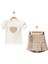 Kalp Nakışlı Penye Kazayağı Şort Takım Bej 1