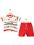 Palmiye Baskılı Şortlu Takım Kırmızı 1