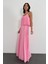 Pembe Piliseli Şifon Elbise 00778 2