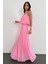 Pembe Piliseli Şifon Elbise 00778 3