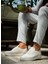 J101 Bağcıklı Ortopedik Taban Triko Erkek Spor Sneaker Ayakkabı Bt Beyaz 4