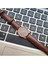 Retro Kadın Kol Saati, Vintage Minimal, Rose Gold Renk, Çizgili Kadran, Koyukahverengi Kordon 3