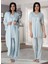 Dvina Effortt Lohusa Dantelli Sabahlıklı Pijama Takımı Mavi - 5034 1