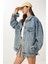 Yıkamalı Oversize Denim Ceket LAC0002 AÇIK MAVİ 3