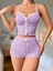 Özel Lila Üstüne Beyaz Kalp Desenli Askılı Şortlu Pijama Takımı Fırsat!!! 3