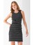 Kadın Bisiklet Yaka Kolsuz Çizgili Elbise Siyah Beyaz - 25880 3