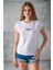 Kadın Bisiklet Yaka Baskılı Pamuklu T-Shirt Beyaz - 925010 4