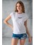 Kadın Bisiklet Yaka Baskılı Pamuklu T-Shirt Beyaz - 925010 5