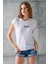 Kadın Bisiklet Yaka Baskılı Pamuklu T-Shirt Beyaz - 925010 7