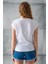 Kadın Bisiklet Yaka Baskılı Pamuklu T-Shirt Beyaz - 925010 8