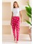 Kadın Beli Lastikli Çilek Desenli Pamuklu Pijama Altı Fuşya - 2055 1