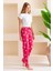 Kadın Beli Lastikli Çilek Desenli Pamuklu Pijama Altı Fuşya - 2055 3