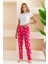 Kadın Beli Lastikli Çilek Desenli Pamuklu Pijama Altı Fuşya - 2055 5