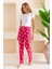 Kadın Beli Lastikli Çilek Desenli Pamuklu Pijama Altı Fuşya - 2055 6