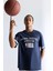 %100 Pamuk DeFactoFit NBA Wordmark Oversize Geniş Kalıp Bisiklet Yaka Kısa Kollu Tişört E3011AX25AU 1