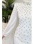 Flow Taşlı Pelerinli Abiye Beyaz 4