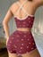 Pamuklu Kahverengi Üstüne Beyaz Kalp Desen Fitilli Askılı Şortlu Pijama Takımı 3