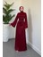 Vlasi Kolu ve Beli Baget Taşlı Saten Abiye Bordo 2