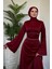 Vlasi Kolu ve Beli Baget Taşlı Saten Abiye Bordo 3